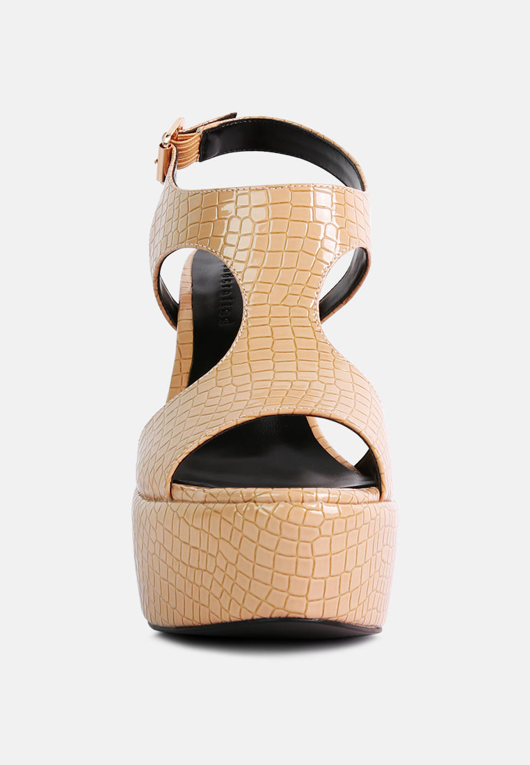 Croft Croc High Heeled Cut Out Sandals-4