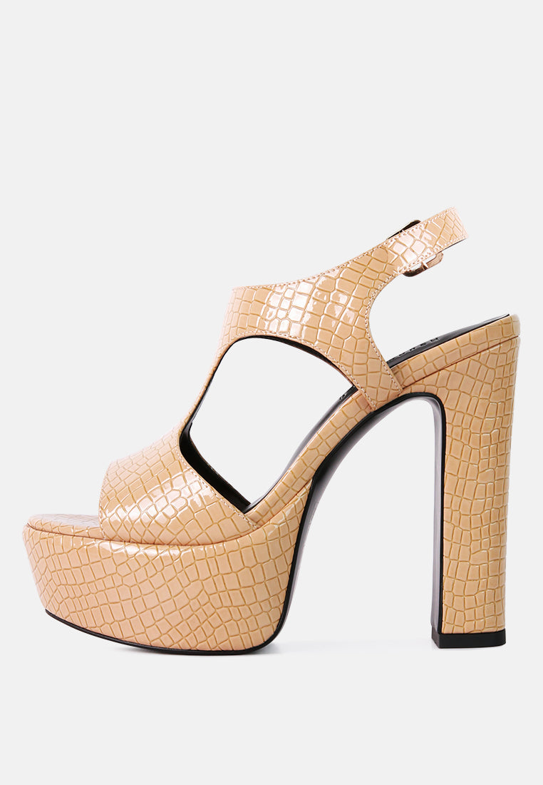 Croft Croc High Heeled Cut Out Sandals-3