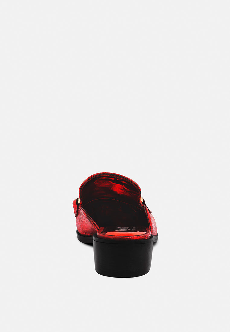 Aksa Chain Embellished Metallic Leather Mules-4
