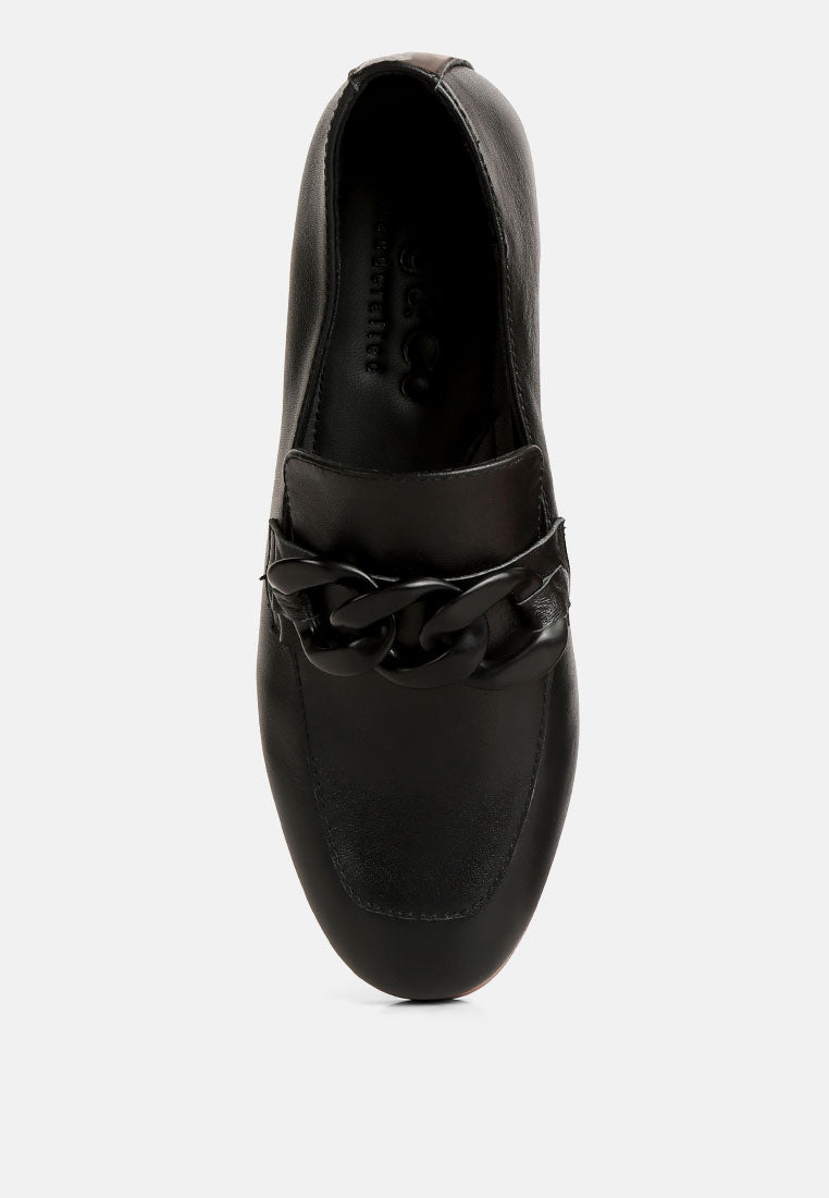 Merva Chunky Chain Leather Loafers-3