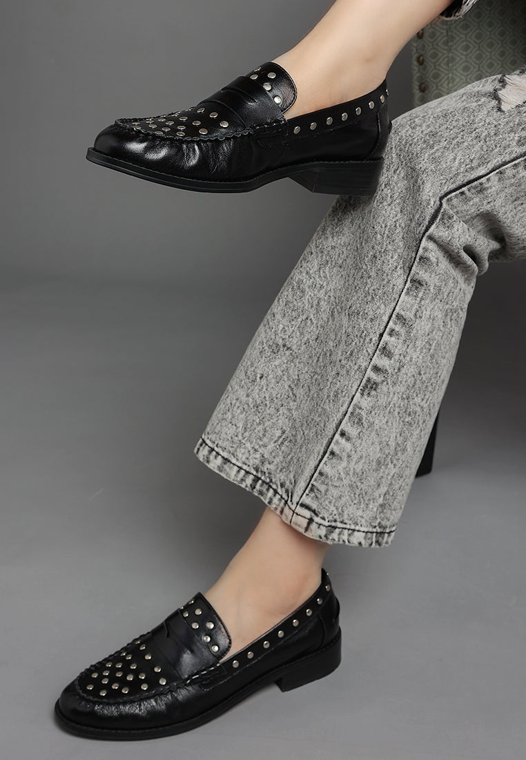 Oglavia Studs Embellished Leather Loafers-2