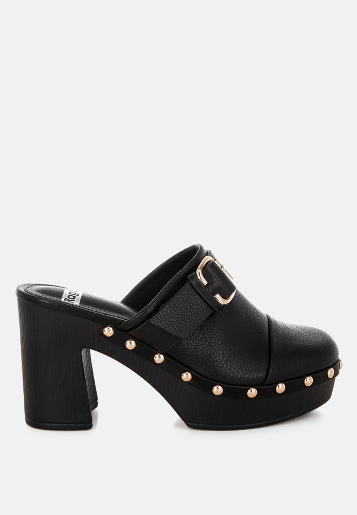 Septim Genuine Leather Studded Clog Heels-5