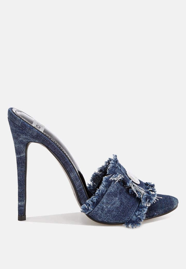 Claudia Distressed Denim Stiletto Sandals-0
