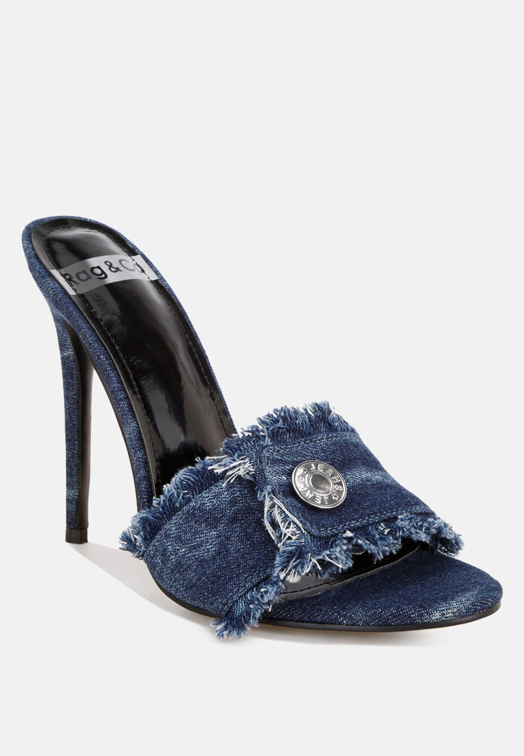 Claudia Distressed Denim Stiletto Sandals-1