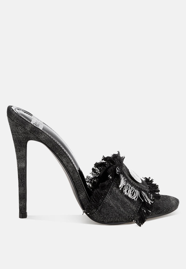 Claudia Distressed Denim Stiletto Sandals-5