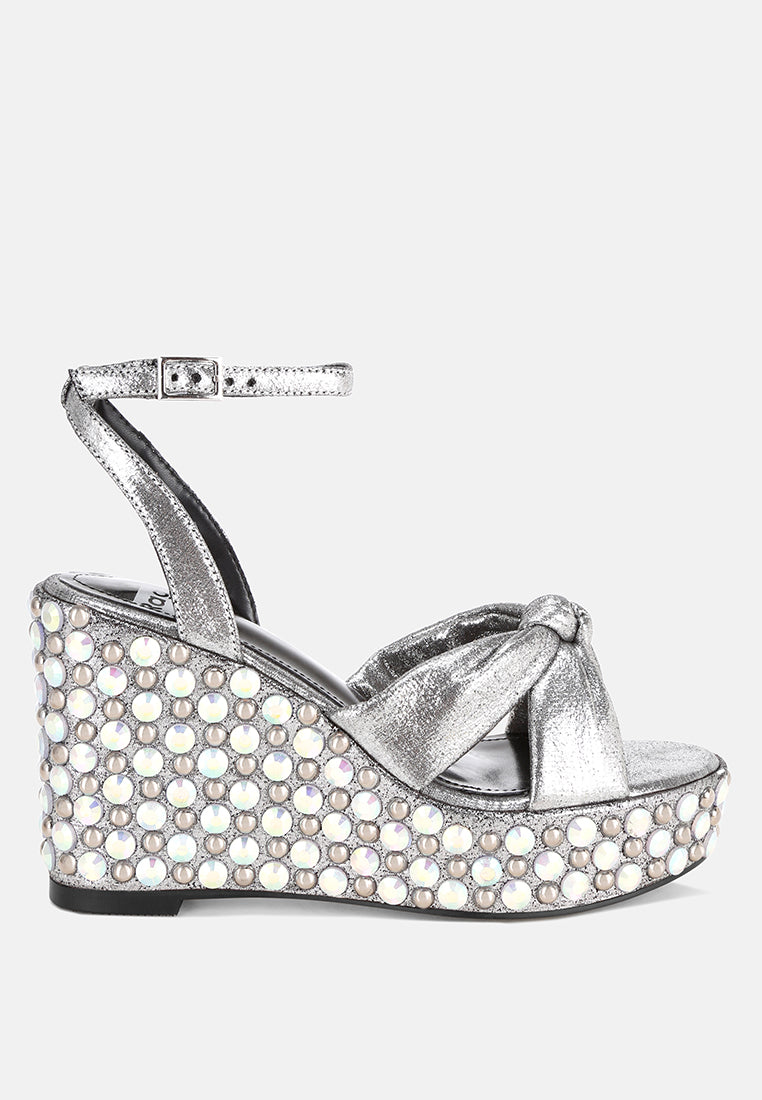 Moondot Embellished Wedge Heel Sandals-5