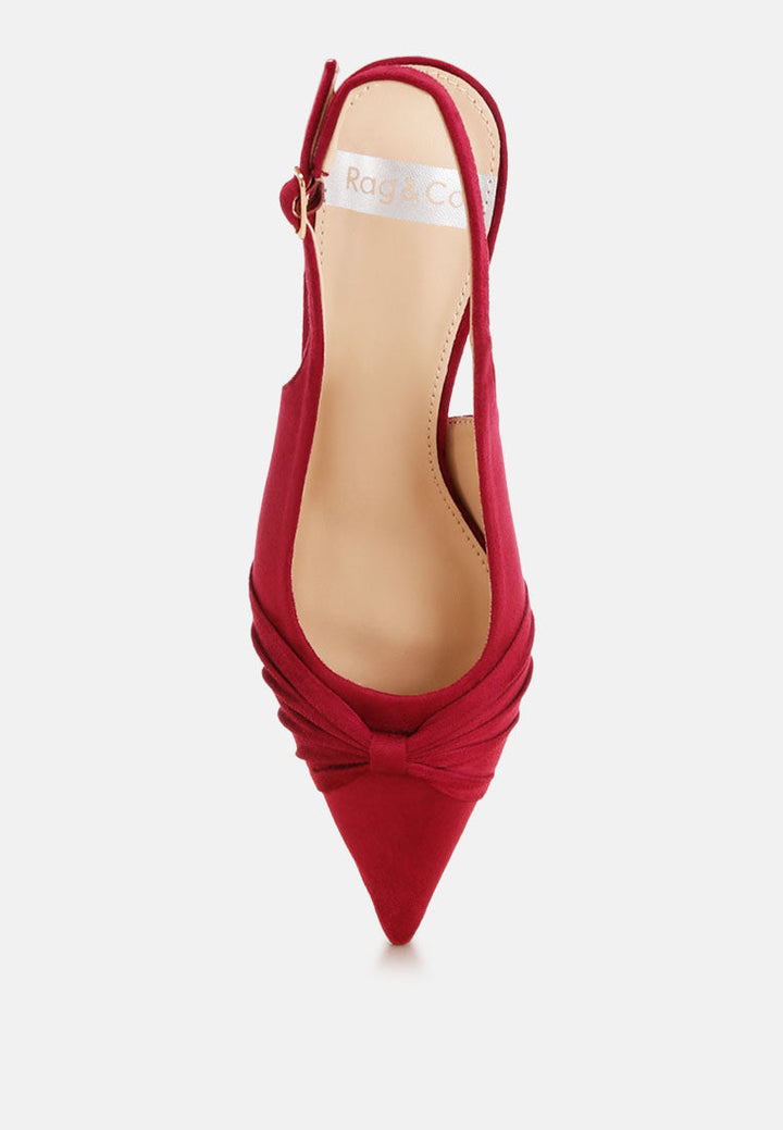 Salvia Ruched Pointed Toe Slingback Heels-3