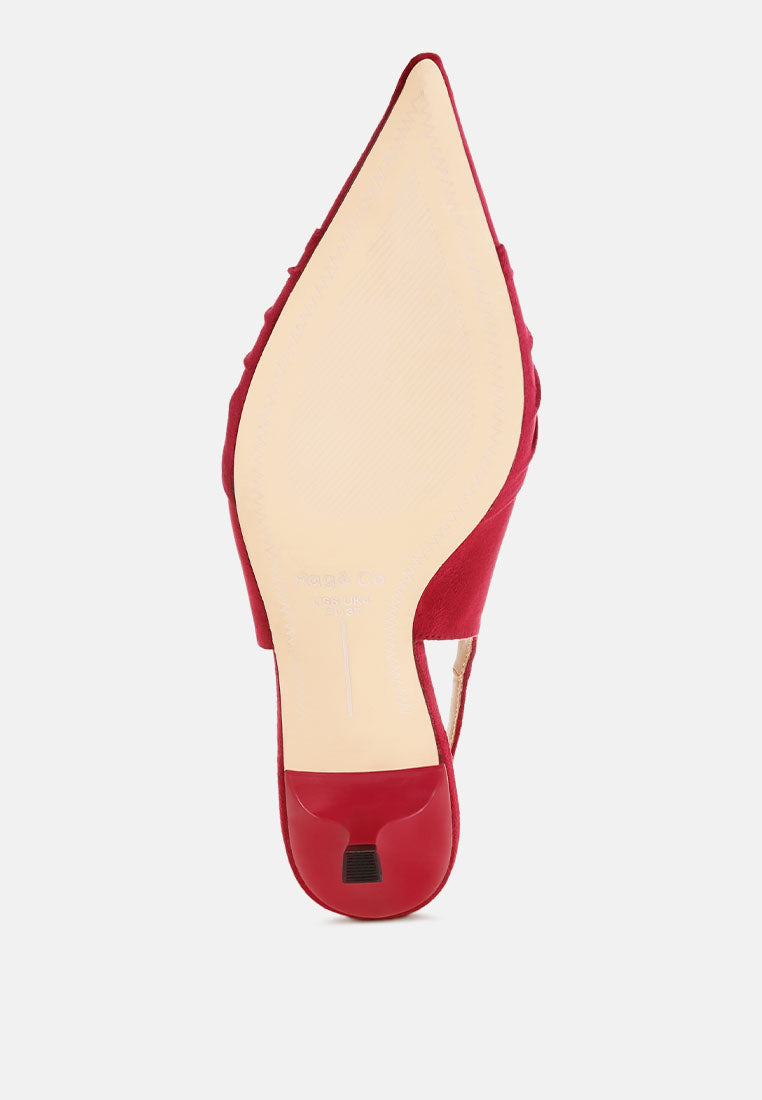 Salvia Ruched Pointed Toe Slingback Heels-4