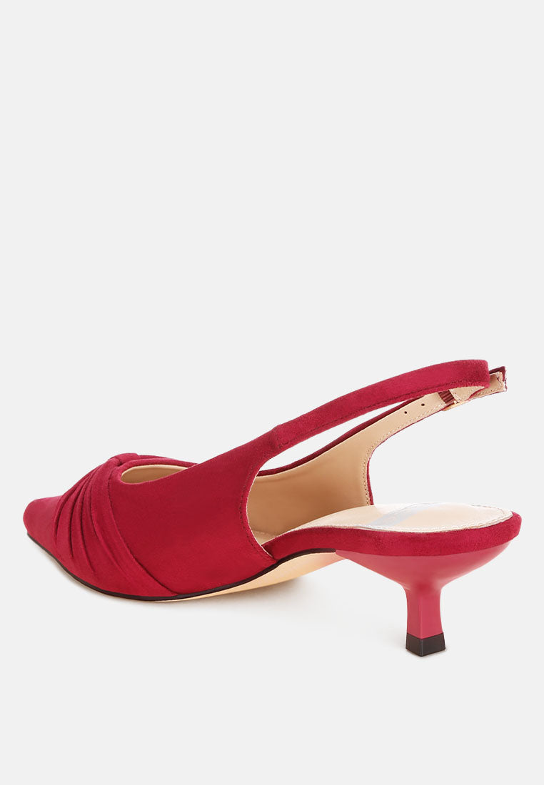 Salvia Ruched Pointed Toe Slingback Heels-2