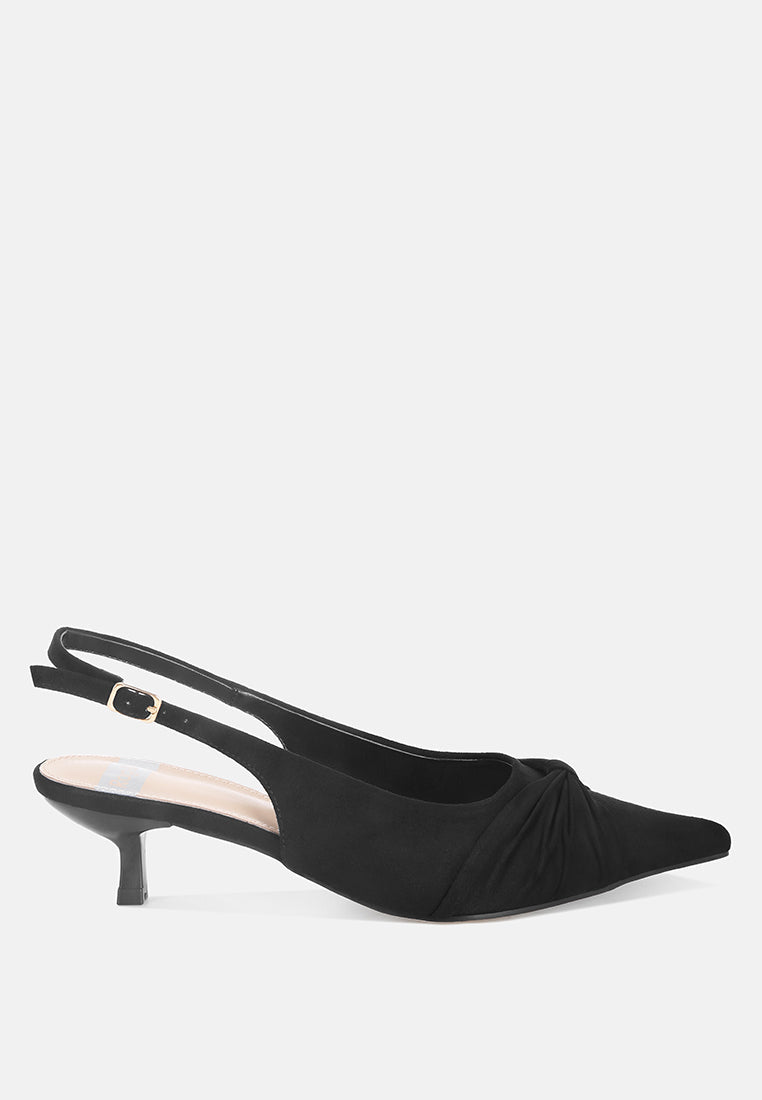 Salvia Ruched Pointed Toe Slingback Heels-7