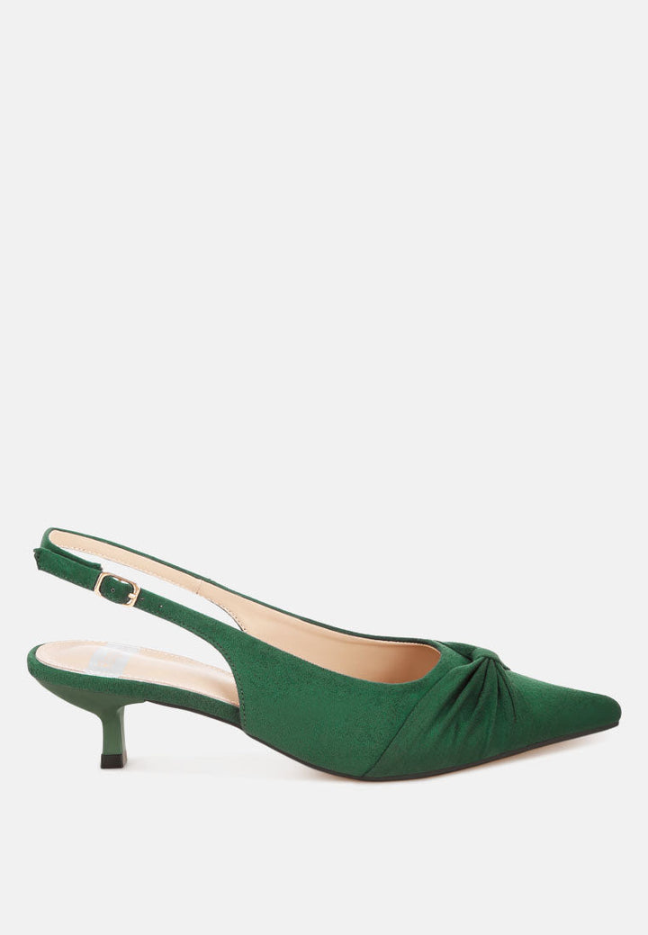 Salvia Ruched Pointed Toe Slingback Heels-5