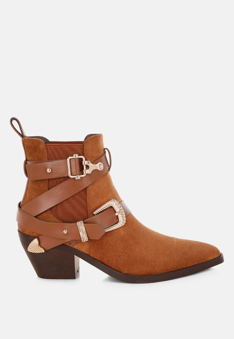 Raveta Microfiber Buckle Strap Western Boots-0