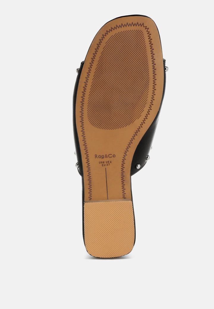 Renaldi Genuine Leather Studded Slip-On Flats-1