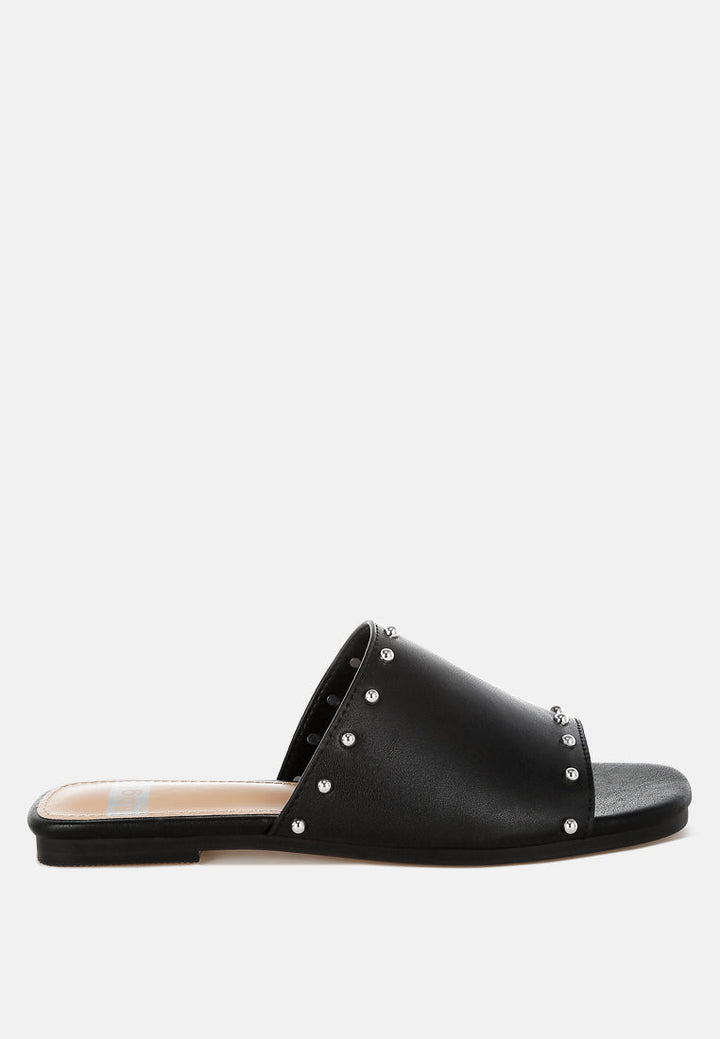 Renaldi Genuine Leather Studded Slip-On Flats-5