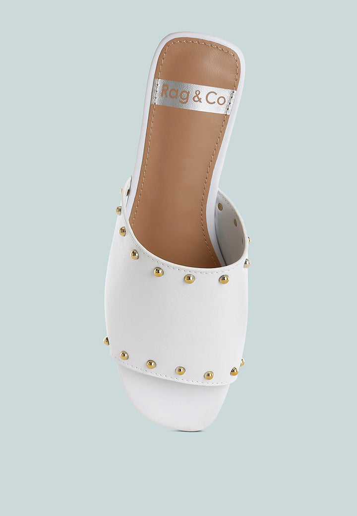 Renaldi Genuine Leather Studded Slip-On Flats-4