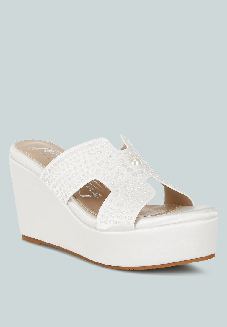 Renier Satin Pearl Detail Wedge Sandals-1
