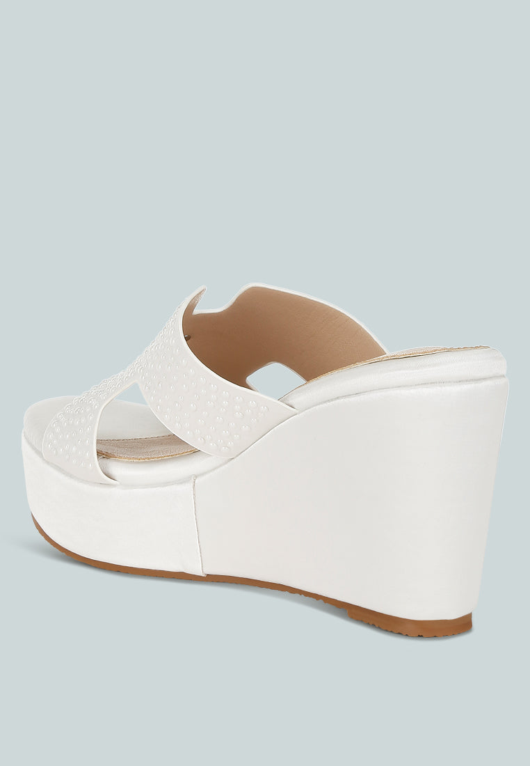 Renier Satin Pearl Detail Wedge Sandals-2
