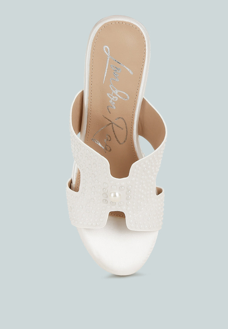 Renier Satin Pearl Detail Wedge Sandals-3