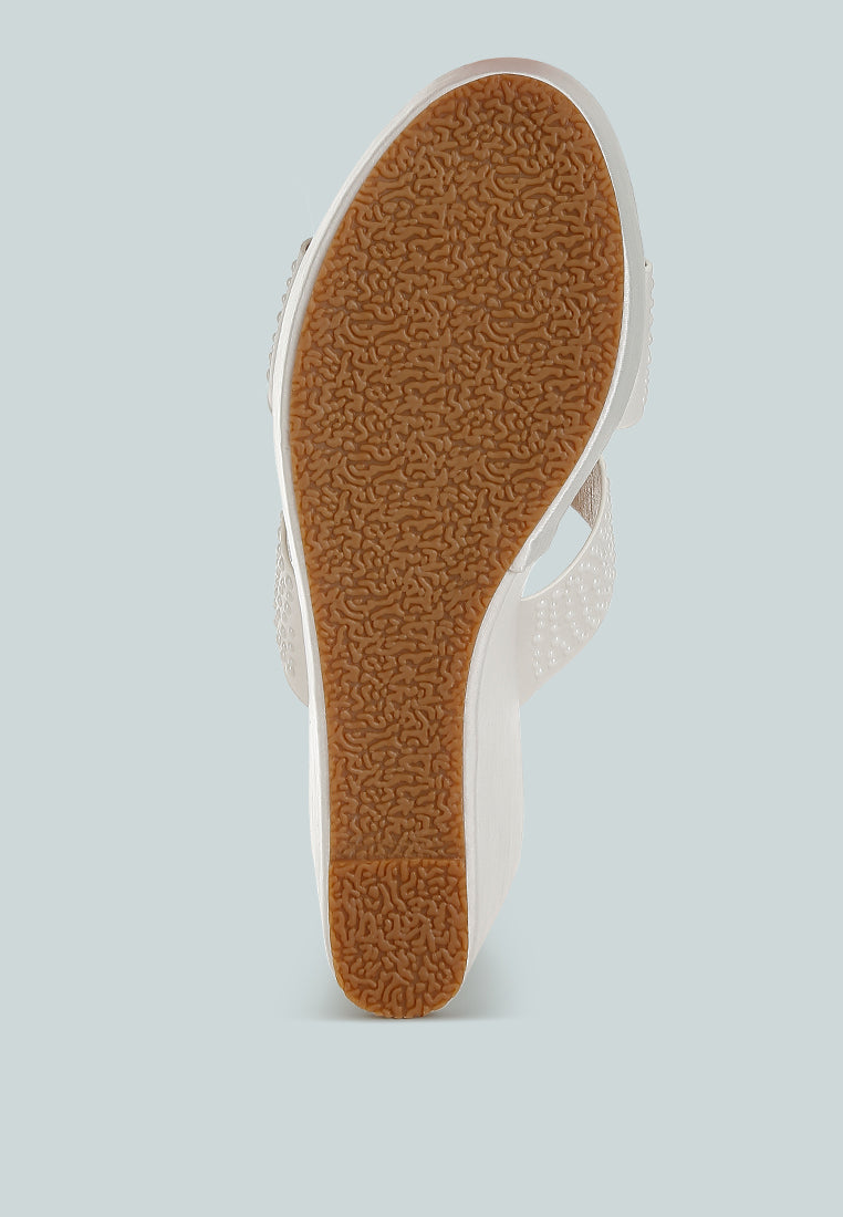Renier Satin Pearl Detail Wedge Sandals-4