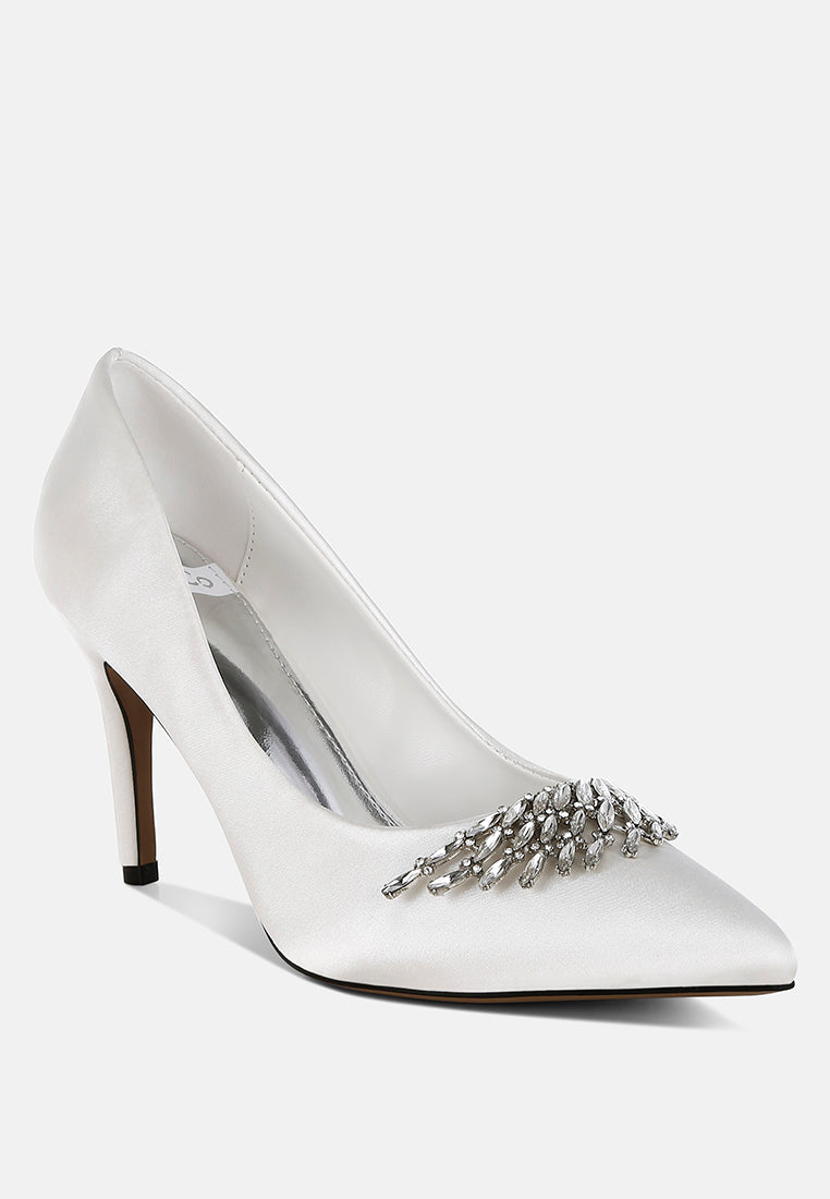 Rhodolia Diamante Brooch Detail Satin Pumps-1