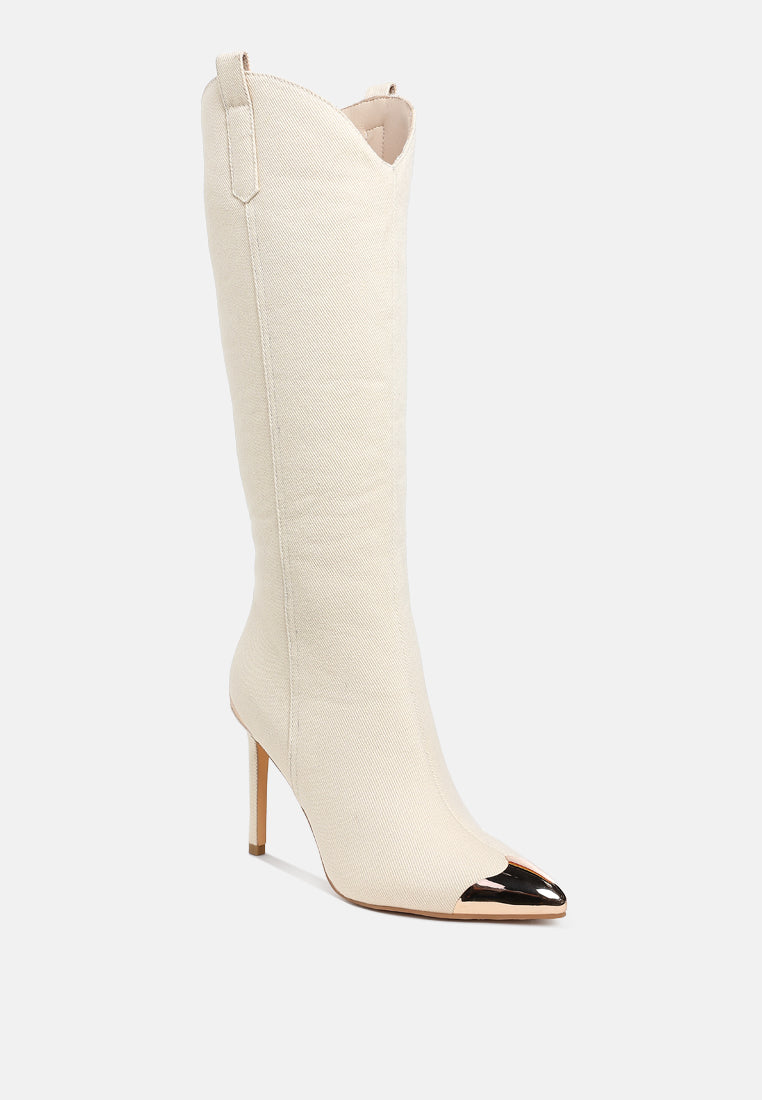 Ridda Metallic Cap Toe Denim Boots-2