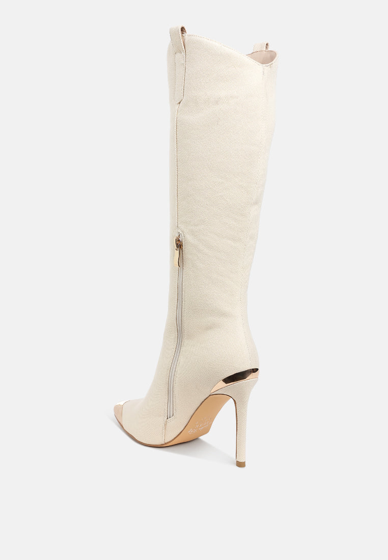 Ridda Metallic Cap Toe Denim Boots-3