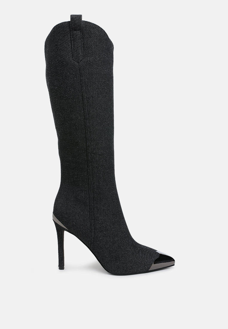 Ridda Metallic Cap Toe Denim Boots-6