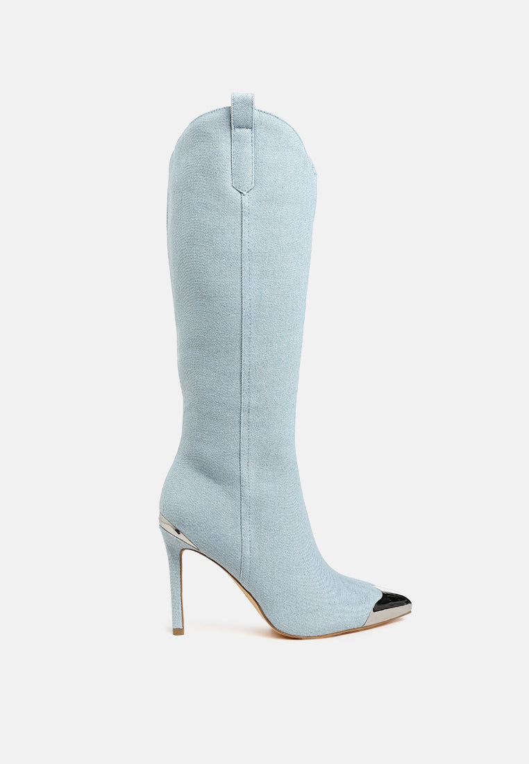 Ridda Metallic Cap Toe Denim Boots-5