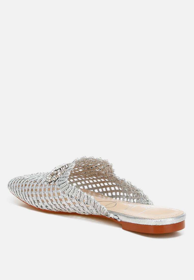Roboma Metallic Woven Diamante Mules-3