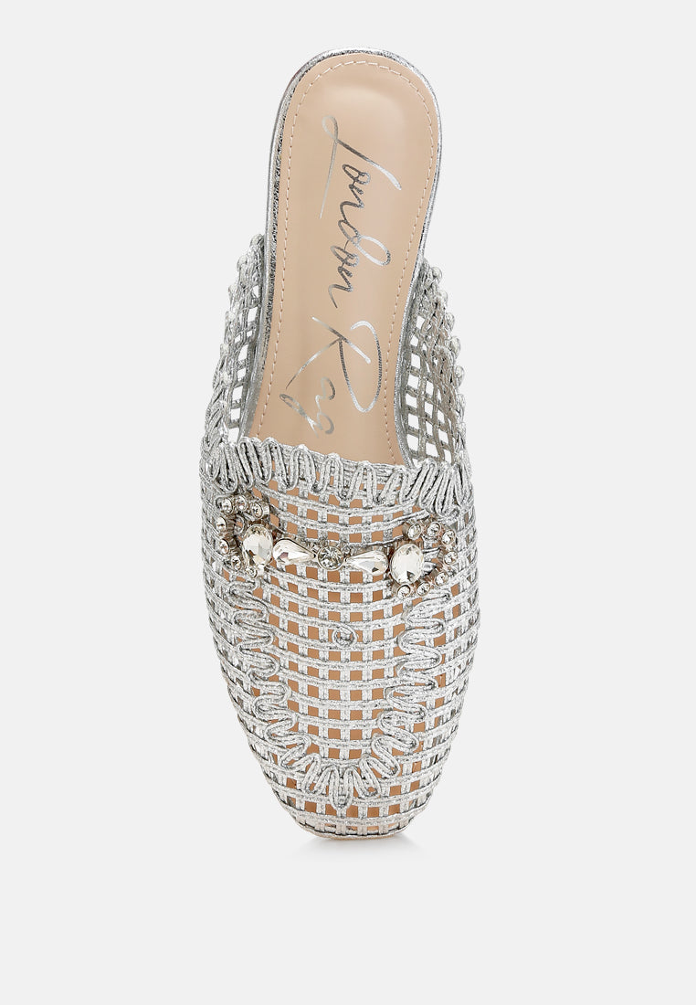 Roboma Metallic Woven Diamante Mules-4
