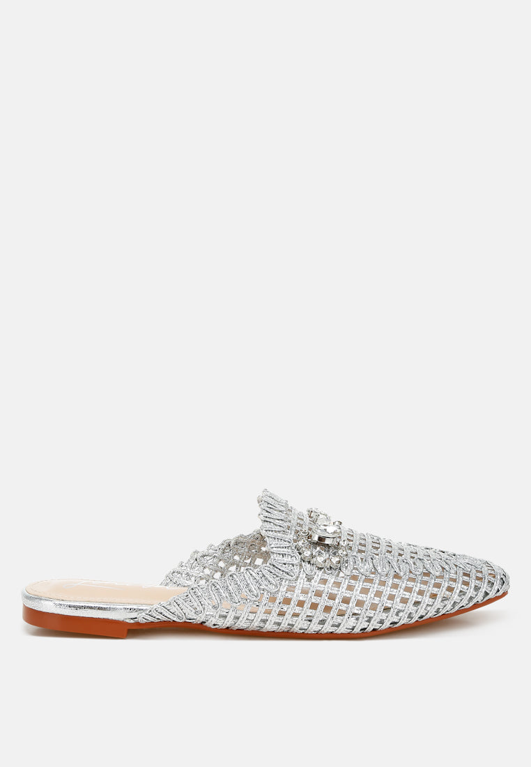Roboma Metallic Woven Diamante Mules-0