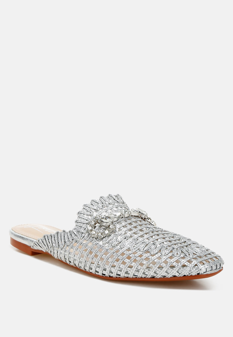 Roboma Metallic Woven Diamante Mules-2