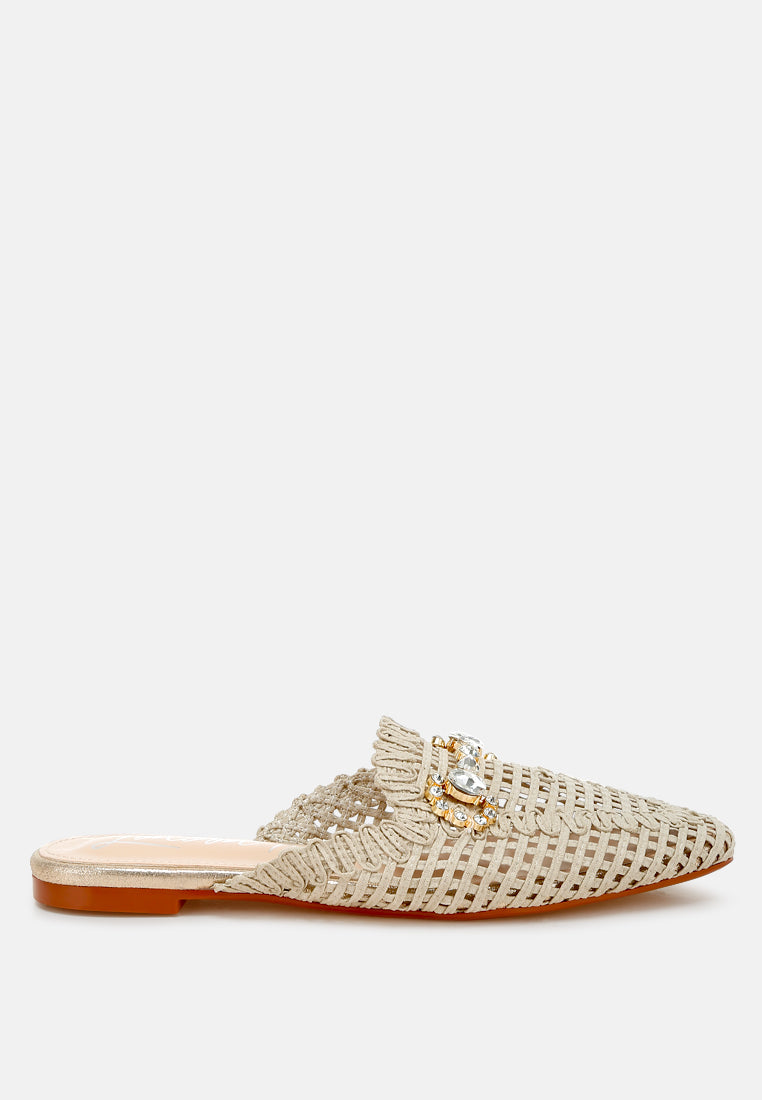Roboma Metallic Woven Diamante Mules-6