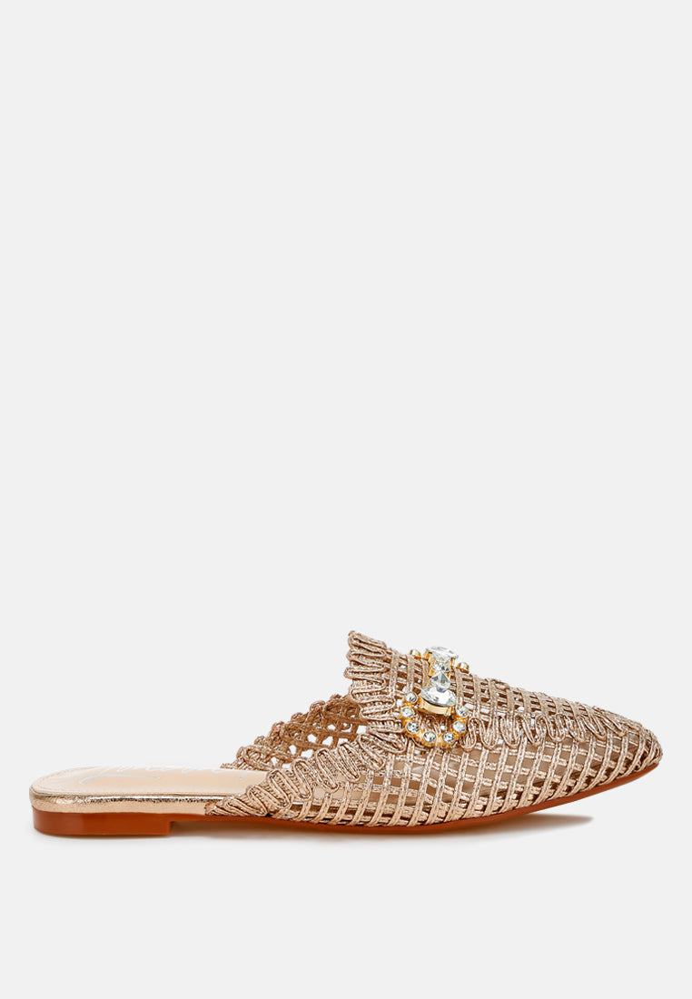 Roboma Metallic Woven Diamante Mules-5