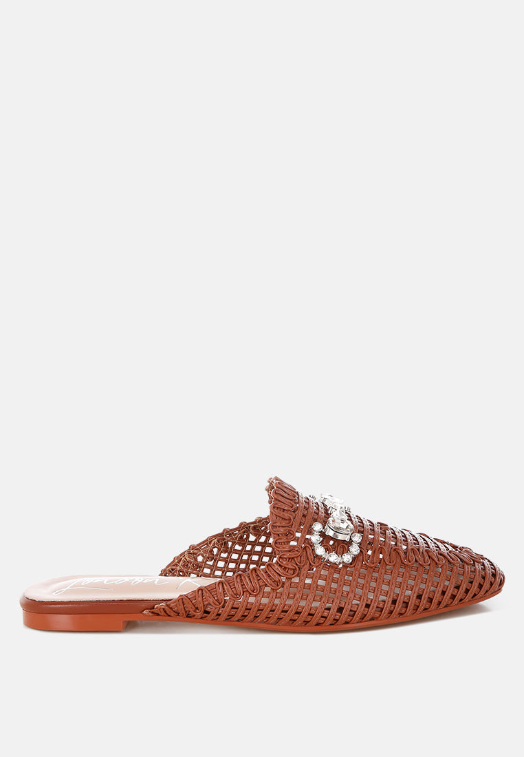 Roboma Metallic Woven Diamante Mules-9