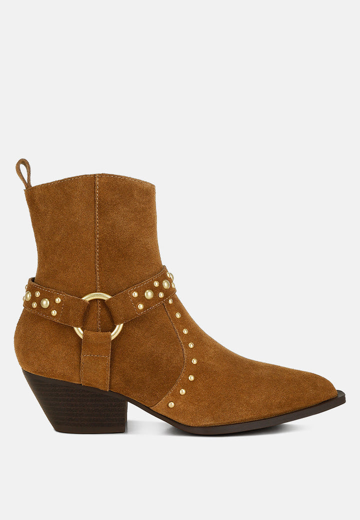 Rodeo Studded Real Suede Leather Ankle Boots-0
