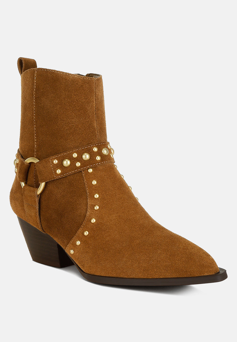 Rodeo Studded Real Suede Leather Ankle Boots-1