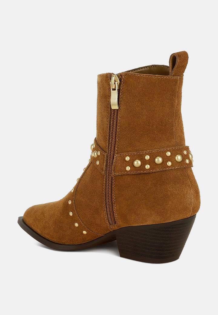 Rodeo Studded Real Suede Leather Ankle Boots-2