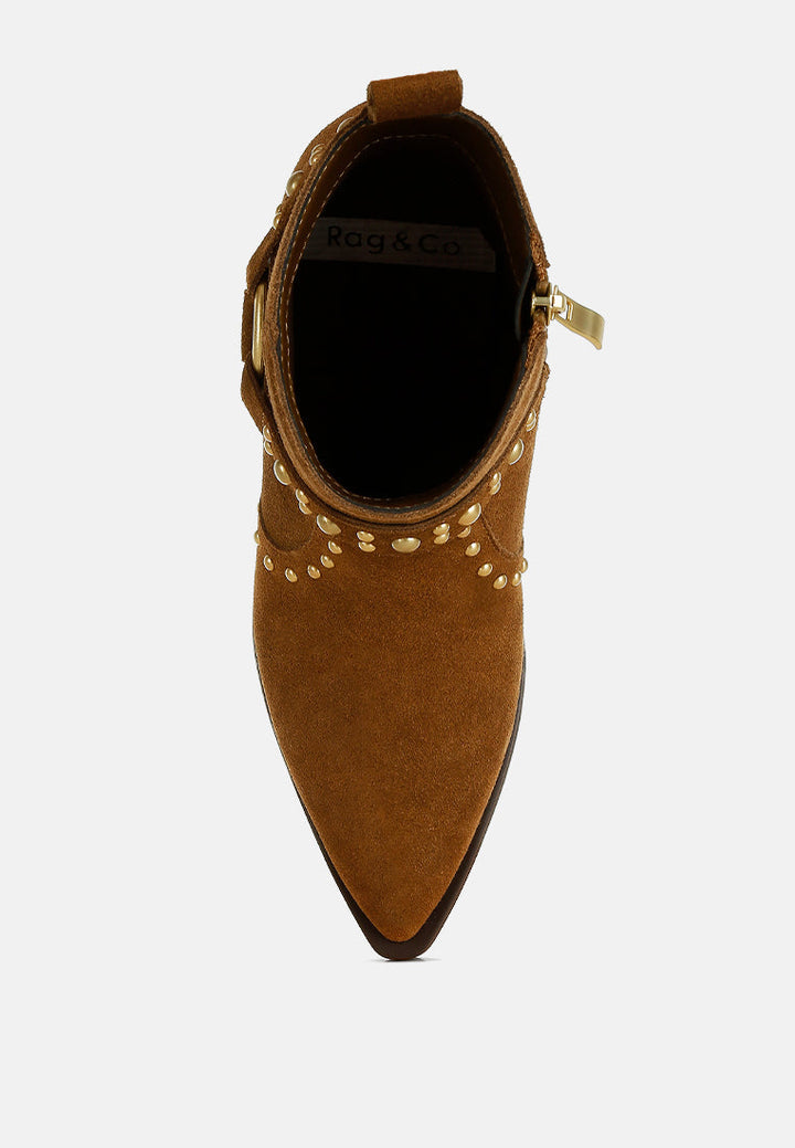 Rodeo Studded Real Suede Leather Ankle Boots-3