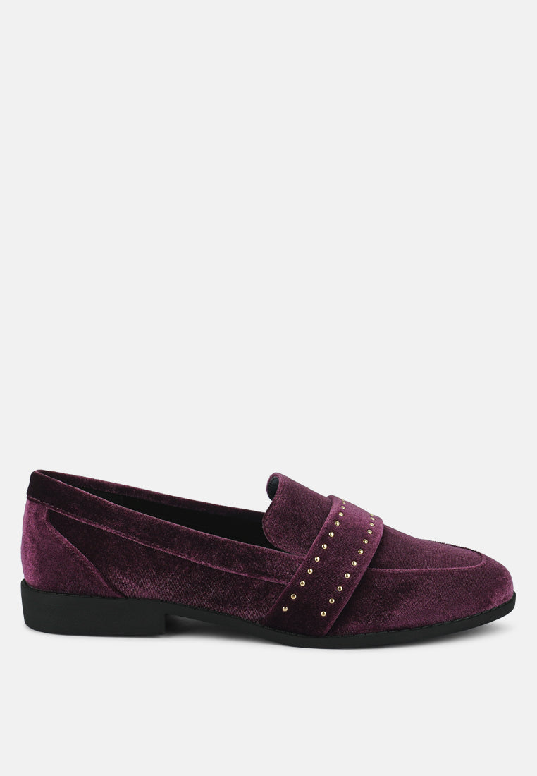 Walkin Stud Detail Velvet Loafers-5