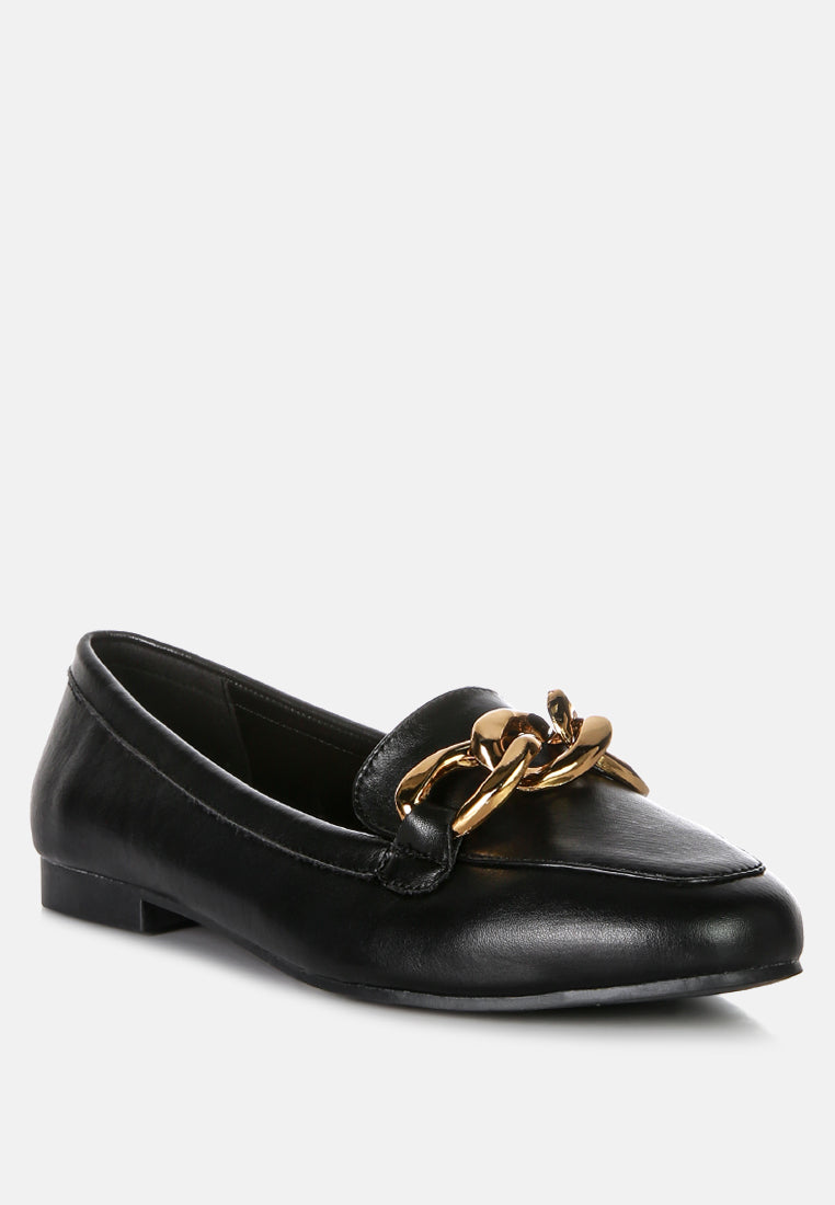 Chunky Metal Chain Faux Leather Loafers-1
