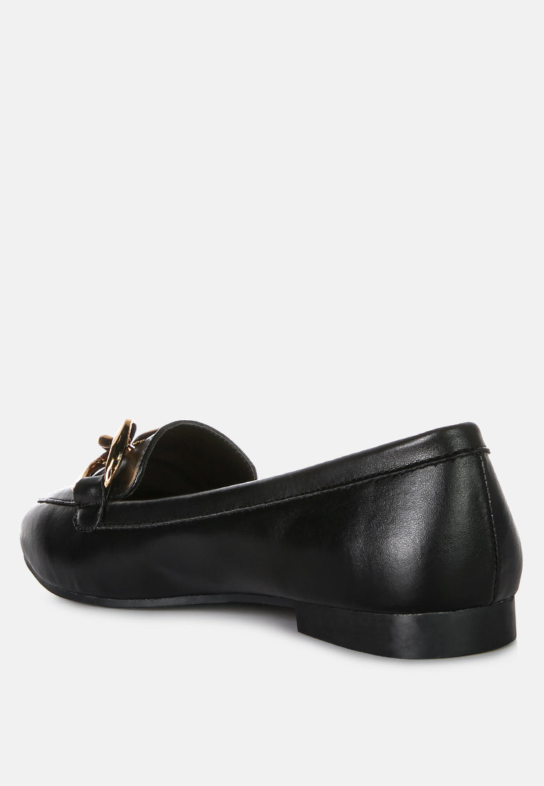 Chunky Metal Chain Faux Leather Loafers-2
