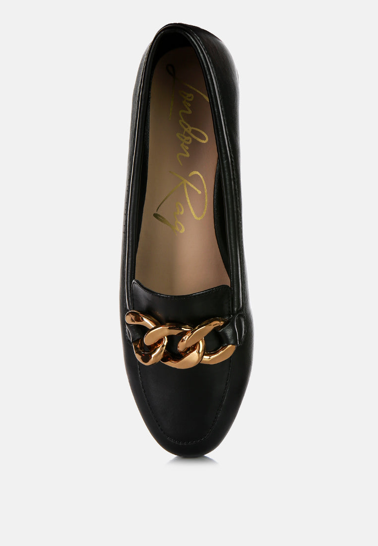 Chunky Metal Chain Faux Leather Loafers-3