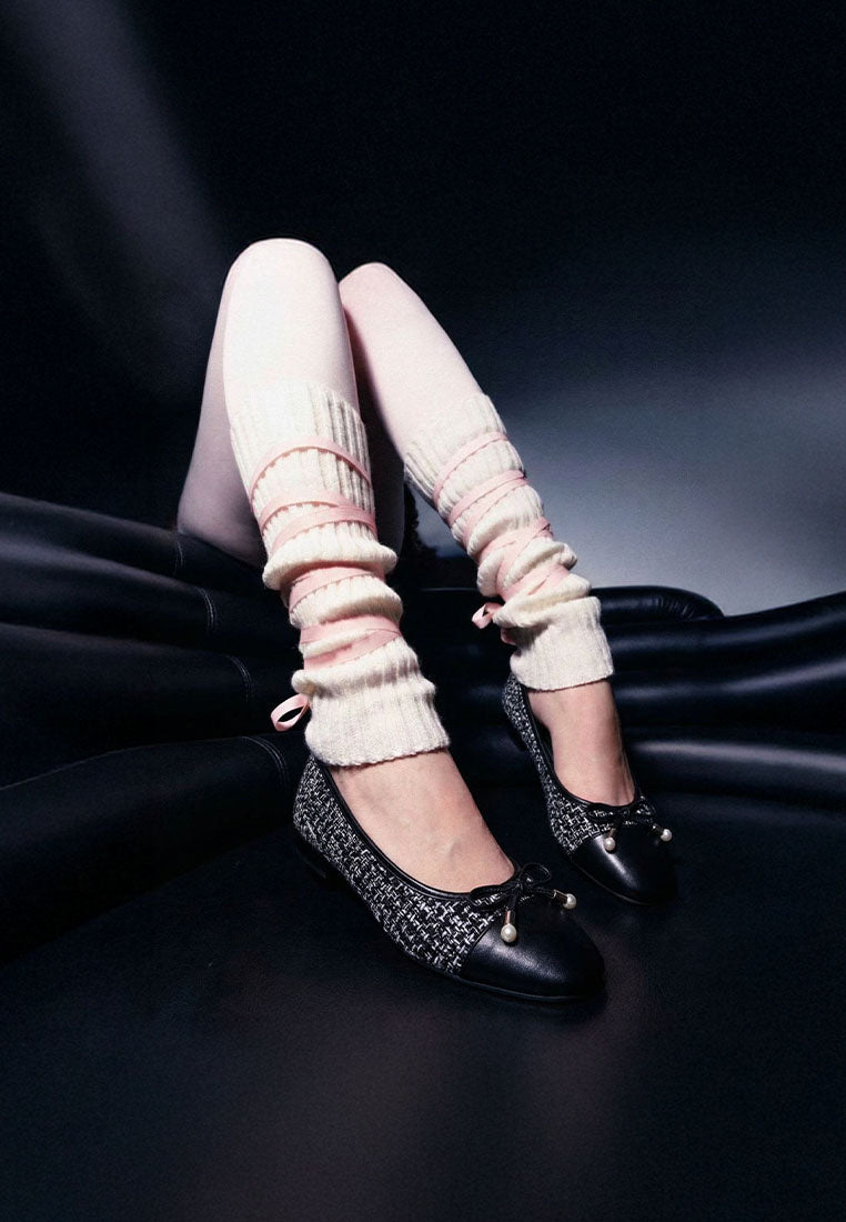 Acino Boucle Pearl Bow Ballerinas-1