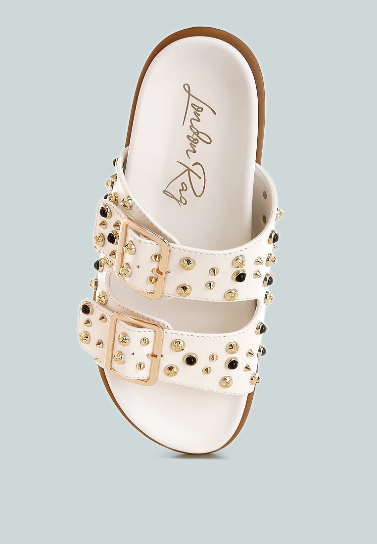 Jayata Metallic Stud Embellished Sliders-3