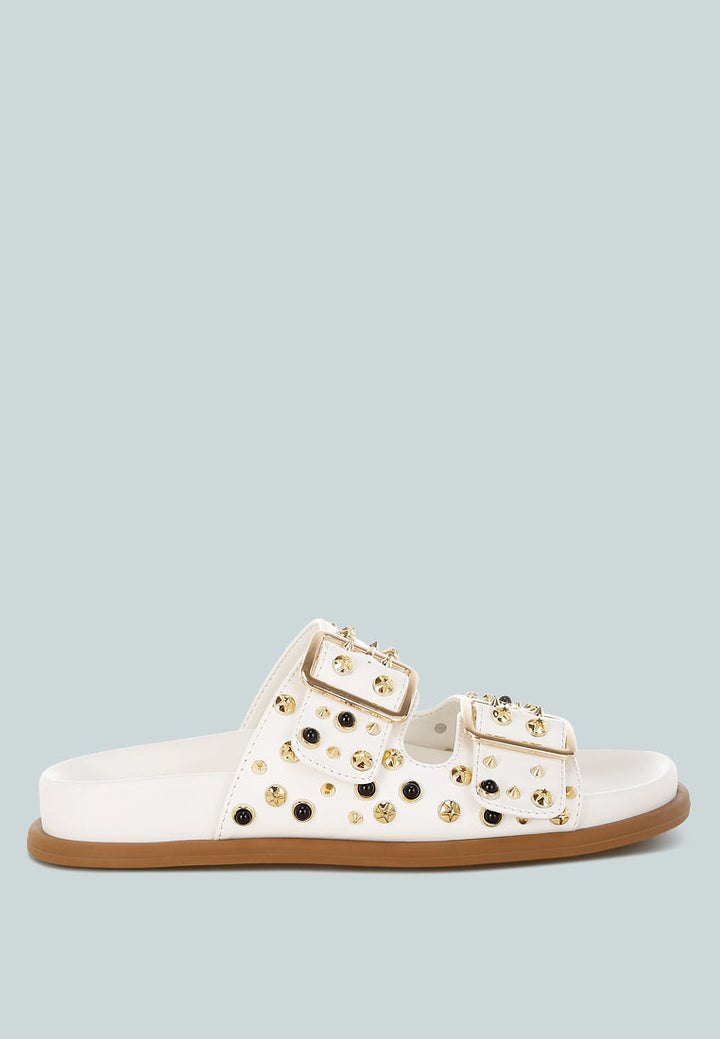 Jayata Metallic Stud Embellished Sliders-0