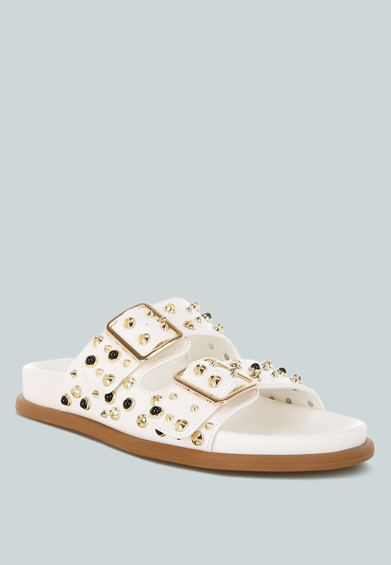 Jayata Metallic Stud Embellished Sliders-1