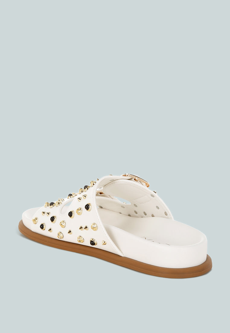 Jayata Metallic Stud Embellished Sliders-2