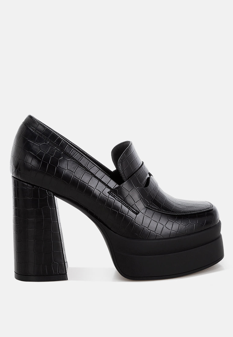 Edwina Chunky Penny Strap Heeled Loafers-0