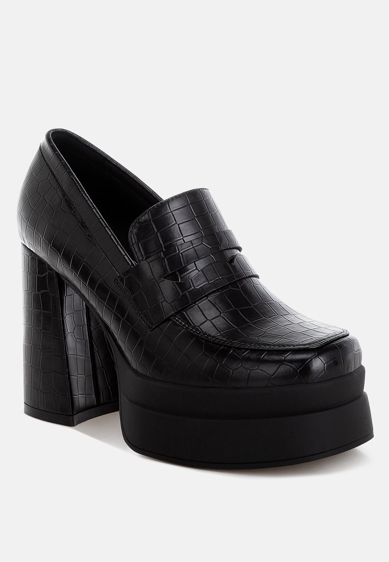 Edwina Chunky Penny Strap Heeled Loafers-2